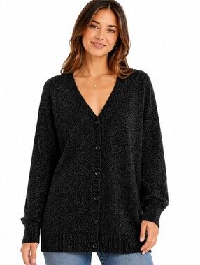 FADED GLORY Black with silver sparkle Button Down Cotton Blend Cardigan Size XXL